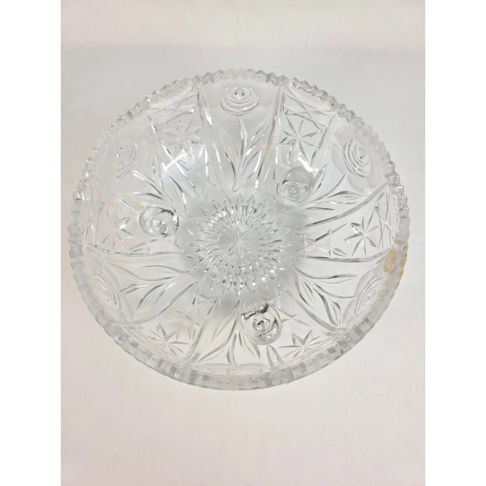 Handcrafted Italian Crystal Bowl 30% PbO Lead Glass Floral Footed‎ Sawtooth Rim